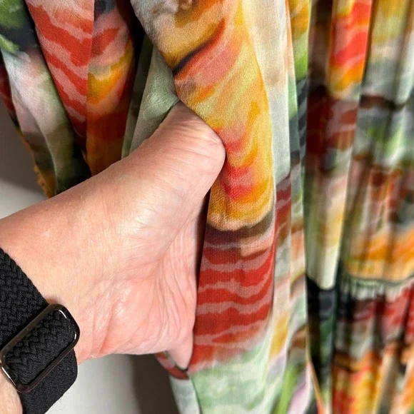 Anthropologie Abstract Watercolor Somerset Tiered Maxi Dress XL Green Orange - Picture 13 of 16